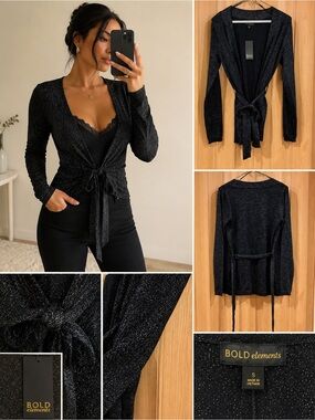 BOLD elements Black Glitter Knit Top